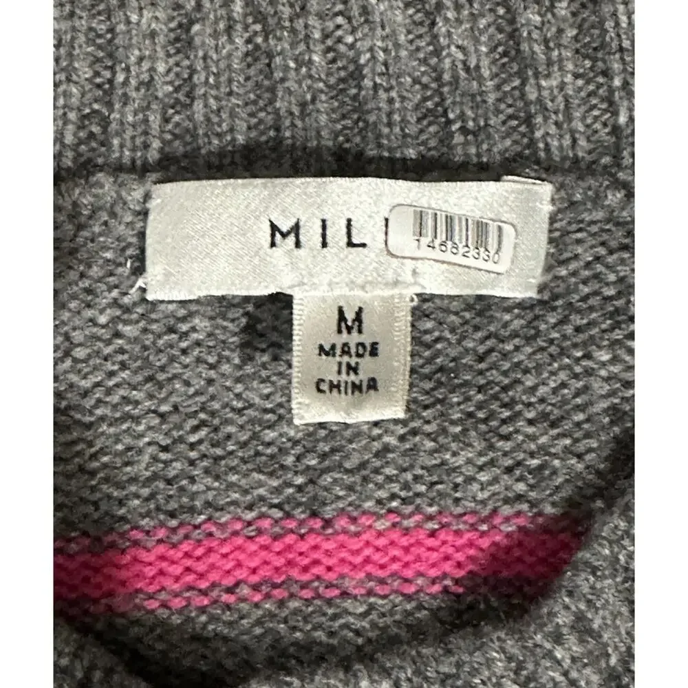 Milly Intarsia Windowpane Colorblock Sweater Gray Pink Crewneck Size Medium $375